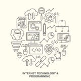 Internet-technologie en programmering om vormpatroon met lineaire pictogrammen vector illustratie Internet-technologie en programmering om vormpatroon met lineaire pictogrammen vector illustratie