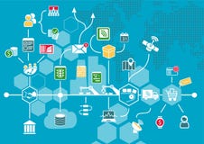 Internet of things (IOT) and digital business process automation concept. stock illustration Internet of things (IOT) and digital business process automation concept. stock illustration