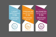 Internet traffic.Set offer tariffs. ui ux banner for web app. set pricing table, order, box, button, list with plan for web stock illustration Internet traffic.Set offer tariffs. ui ux banner for web app. set pricing table, order, box, button, list with plan for web stock illustration