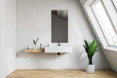 Interno del bagno bianco della soffitta con il lavandino illustrazione vettoriale Interno del bagno bianco della soffitta con il lavandino illustrazione vettoriale