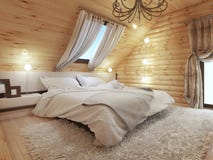 Interno della camera da letto in un collegamento il pavimento della soffitta con una finestra del tetto Fotografie Stock Interno della camera da letto in un collegamento il pavimento della soffitta con una finestra del tetto Fotografie Stock