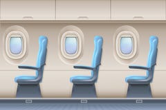 Interno di vettore dell'aeroplano del passeggero Aerei dell'interno con le sedie e gli oblò comodi illustrazione vettoriale Interno di vettore dell'aeroplano del passeggero Aerei dell'interno con le sedie e gli oblò comodi illustrazione vettoriale