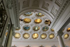 Intricate detail in historic architecture, with stained glass windows in ballroom, Canfield casino, Saratoga new York, 2018 stock image Intricate detail in historic architecture, with stained glass windows in ballroom, Canfield casino, Saratoga new York, 2018 stock image
