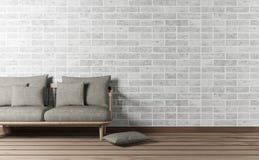 Intérieur de salon avec le sofa et le mur de briques photographie stock Intérieur de salon avec le sofa et le mur de briques photographie stock