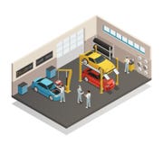 Intérieur isométrique de service de maintenance de voiture illustration libre de droits Intérieur isométrique de service de maintenance de voiture illustration libre de droits