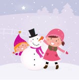 Inverno e Natal: Duas crianças felizes que fazem o sn ilustração royalty free Inverno e Natal: Duas crianças felizes que fazem o sn ilustração royalty free