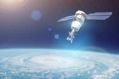 Investigación, sondando, supervisión del seguimiento en un vórtice ciclónico, un huracán El satélite sobre la tierra hace las med imagenes de archivo Investigación, sondando, supervisión del seguimiento en un vórtice ciclónico, un huracán El satélite sobre la tierra hace las med imagenes de archivo