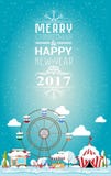 Invitation card Merry Christmas and happy new year 2017 on fair. vector illustration Invitation card Merry Christmas and happy new year 2017 on fair. vector illustration