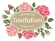 Invitation card with vintage roses. Decorative retro flowers. vector illustration Invitation card with vintage roses. Decorative retro flowers. vector illustration