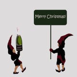 An invitation to a Christmas party. the elves of Santa Claus with champagne. Merry Christmas sign vector illustration An invitation to a Christmas party. the elves of Santa Claus with champagne. Merry Christmas sign vector illustration