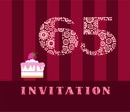 Invitation, 65 years old, raspberry pie, vector, English. The invitation to the birthday party. Wedding anniversary. Color card. Berry cake with raspberries on Invitation, 65 years old, raspberry pie, vector, English. The invitation to the birthday party. Wedding anniversary. Color card. Berry cake with raspberries on