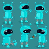 Inzameling geïsoleerde robot in beeldverhaalstijl Blauwe leuke vectorrobots royalty-vrije illustratie Inzameling geïsoleerde robot in beeldverhaalstijl Blauwe leuke vectorrobots royalty-vrije illustratie