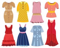 Inzameling van de kleding van modieuze vrouwen stock illustratie Inzameling van de kleding van modieuze vrouwen stock illustratie