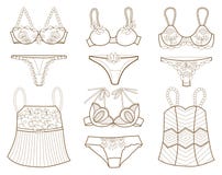 Inzameling van het ondergoed van modieuze vrouwen vector illustratie Inzameling van het ondergoed van modieuze vrouwen vector illustratie
