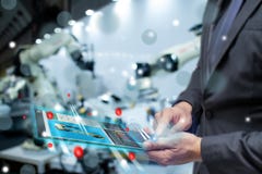 Iot internet or intelligence of things in industrial concept, business or engineer use augmented mixed virtual reality to control royalty free stock photography Iot internet or intelligence of things in industrial concept, business or engineer use augmented mixed virtual reality to control royalty free stock photography