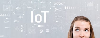 IoT mit junger Frau lizenzfreie stockfotos IoT mit junger Frau lizenzfreie stockfotos