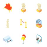 Ir aos ícones do museu ajustou-se, estilo dos desenhos animados ilustração stock Ir aos ícones do museu ajustou-se, estilo dos desenhos animados ilustração stock
