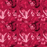 Iris de la acuarela y rojo inconsútil del modelo de los tulipanes stock de ilustración Iris de la acuarela y rojo inconsútil del modelo de los tulipanes stock de ilustración