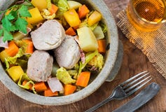 Irish stew with pork and vegetables cooked in cider - top view stock photography Irish stew with pork and vegetables cooked in cider - top view stock photography