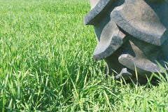 Irrigation system on wheels. Young Wheat Growing. stock photos Irrigation system on wheels. Young Wheat Growing. stock photos