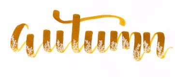 Iscrizione dell'iscrizione della mano del ` di autunno del ` fatta con la penna liquida della spazzola dell'acquerello nel marron illustrazione di stock Iscrizione dell'iscrizione della mano del ` di autunno del ` fatta con la penna liquida della spazzola dell'acquerello nel marron illustrazione di stock