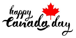 Iscrizione nera disegnata a mano di vettore di giorno felice del Canada con la foglia rossa del mapple illustrazione di stock Iscrizione nera disegnata a mano di vettore di giorno felice del Canada con la foglia rossa del mapple illustrazione di stock
