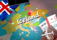 Island-Reisekonzept-Kartenhintergrund mit Flugzeugen, Karten Visi vektor abbildung Island-Reisekonzept-Kartenhintergrund mit Flugzeugen, Karten Visi vektor abbildung