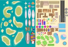 Island top view elements set. Cartoon vacation elements. Landscape top view. Vector illustration stock illustration Island top view elements set. Cartoon vacation elements. Landscape top view. Vector illustration stock illustration