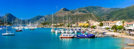 Islas jónicas de Grecia - Lefkada hermosa, vista del puerto Imagenes de archivo Islas jónicas de Grecia - Lefkada hermosa, vista del puerto Imagenes de archivo