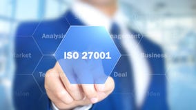 ISO 14001, homem de negócios que trabalha na relação holográfica, gráficos do movimento imagem de stock royalty free ISO 14001, homem de negócios que trabalha na relação holográfica, gráficos do movimento imagem de stock royalty free