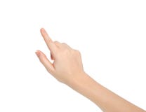 Isolated female hand touching pointing to something
