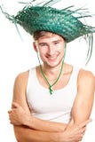 Isolated Male Model With Straw Hat Royalty Free Stock Photos