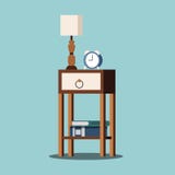 Isolated nightstand with lamp, alarm-clock, books stock illustration Isolated nightstand with lamp, alarm-clock, books stock illustration