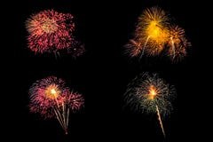 Isolated set of fireworks on black background with clipping path stock photo Isolated set of fireworks on black background with clipping path stock photo