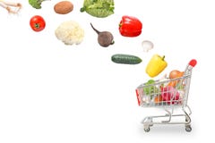 Isolated Vegetables Fall Into The Market Cart Stock Images