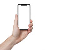 Isolerad manlig hand som rymmer telefonen isolerad arkivbilder Isolerad manlig hand som rymmer telefonen isolerad arkivbilder