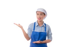 isolerade den caucasian kockkocken för asiatisk bakgrund den model mångkulturella presenterande visande vita kvinnan Kvinnakock, royaltyfri fotografi isolerade den caucasian kockkocken för asiatisk bakgrund den model mångkulturella presenterande visande vita kvinnan Kvinnakock, royaltyfri fotografi