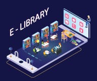 People Reading Books through mobile app isometric Artwork vector illustration People Reading Books through mobile app isometric Artwork vector illustration