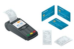Isometric POS τερματικό, πιστωτική κάρτα χρεώσεων, τυπωμένη πωλήσεις παραλαβή ελεύθερη απεικόνιση δικαιώματος Isometric POS τερματικό, πιστωτική κάρτα χρεώσεων, τυπωμένη πωλήσεις παραλαβή ελεύθερη απεικόνιση δικαιώματος