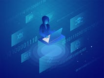 Isometric projekt z hackerem używa laptop dla osobistego dane prot ilustracja wektor Isometric projekt z hackerem używa laptop dla osobistego dane prot ilustracja wektor