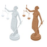 Isometric statue of god of justice Themis or Femida with scales and sword. Symbol of law and justice. Flat icon vector Stock Photo Isometric statue of god of justice Themis or Femida with scales and sword. Symbol of law and justice. Flat icon vector Stock Photo