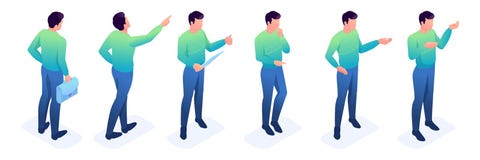 Isometric Ustaleni młodzi człowiecy, Jaskrawy pulower royalty ilustracja Isometric Ustaleni młodzi człowiecy, Jaskrawy pulower royalty ilustracja