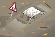 Isometric άσπρο αυτοκίνητο που πλημμυρίζουν κατά την μπροστινή άποψη ελεύθερη απεικόνιση δικαιώματος Isometric άσπρο αυτοκίνητο που πλημμυρίζουν κατά την μπροστινή άποψη ελεύθερη απεικόνιση δικαιώματος