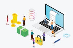 Isometric ηλεκτρονική έννοια παραλαβών με την ομάδα lap-top και ανθρώπων και τα χρήματα και τη σε απευθείας σύνδεση πληρωμή - διά ελεύθερη απεικόνιση δικαιώματος Isometric ηλεκτρονική έννοια παραλαβών με την ομάδα lap-top και ανθρώπων και τα χρήματα και τη σε απευθείας σύνδεση πληρωμή - διά ελεύθερη απεικόνιση δικαιώματος