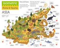Isometric τρισδιάστατα ασιατικά στοιχεία κατασκευαστών χαρτών χλωρίδας και πανίδας Ani διανυσματική απεικόνιση Isometric τρισδιάστατα ασιατικά στοιχεία κατασκευαστών χαρτών χλωρίδας και πανίδας Ani διανυσματική απεικόνιση