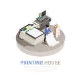 Isometrische Druck-Haus Polygraphy-Zusammensetzung stock abbildung Isometrische Druck-Haus Polygraphy-Zusammensetzung stock abbildung