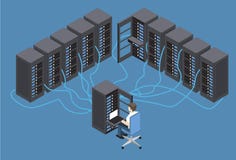 Isometrische Vectorillustratiediagnostische test in een servercomputerzaal vector illustratie Isometrische Vectorillustratiediagnostische test in een servercomputerzaal vector illustratie
