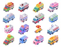 Isometrische voedselvrachtwagens Straatkarren, hotdogvrachtwagen en de openluchtkoffie het verkopen reeks van de markt 3d vectori vector illustratie Isometrische voedselvrachtwagens Straatkarren, hotdogvrachtwagen en de openluchtkoffie het verkopen reeks van de markt 3d vectori vector illustratie