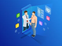 Isometrisches Gesundheitswesen, Diagnosen und on-line-APP der medizinischen Beratung auf Smartphone Digital-Gesundheitskonzept mi stock abbildung Isometrisches Gesundheitswesen, Diagnosen und on-line-APP der medizinischen Beratung auf Smartphone Digital-Gesundheitskonzept mi stock abbildung