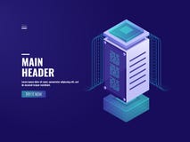 Isometriska data - bearbeta mitten, programmera för ai, neronsned boll, datacenter och databassymbol, serverrum, vektorneon stock illustrationer Isometriska data - bearbeta mitten, programmera för ai, neronsned boll, datacenter och databassymbol, serverrum, vektorneon stock illustrationer